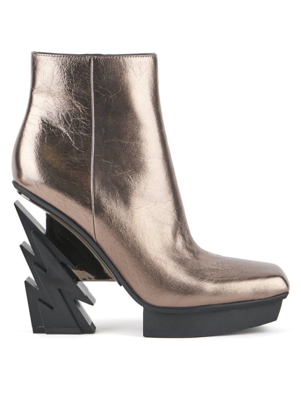 United Nude Glam Square Boot, gold gunmetal leather, lightning bolt heel  BNIB